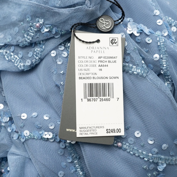 Adrianna Papell Hand Beaded Blouson Gown Flutter Sleeves - Picture 8 of 10